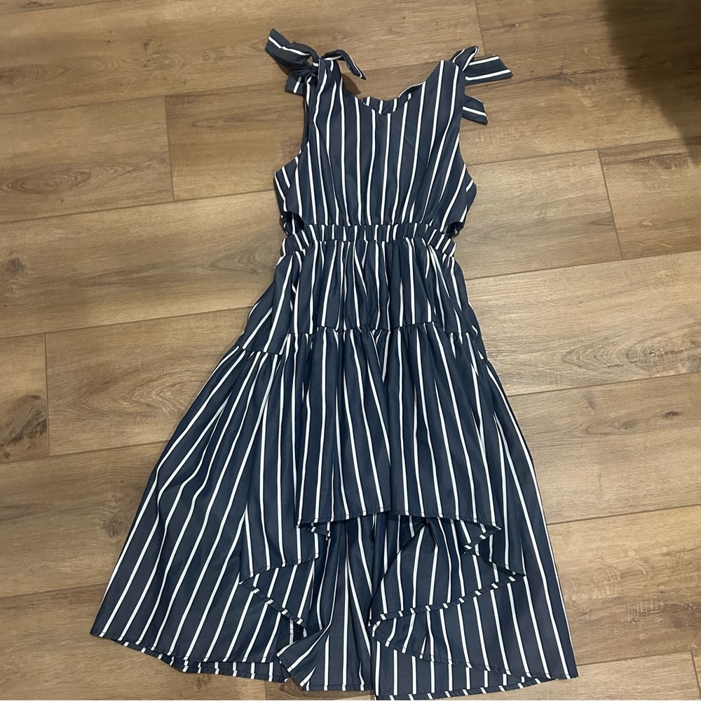 Habitual Girls Navy and White Striped Casual Dress High - Low
